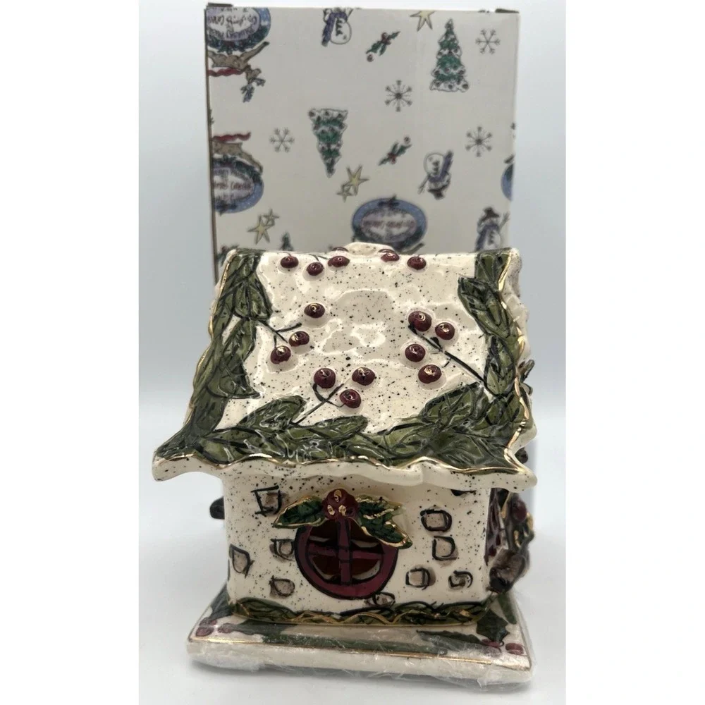 Blue Sky Clayworks Heather Goldminc - Holly Berry Cottage Tealight House New